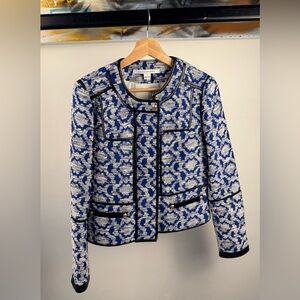 Diane von Furstenberg Blue Textured Black Trim Jacket – Size 6